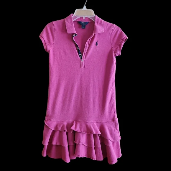 open lace back dress Girls' Hot Pink Polo Dress Size: 3T Toddler by Mila & Rose main image 1